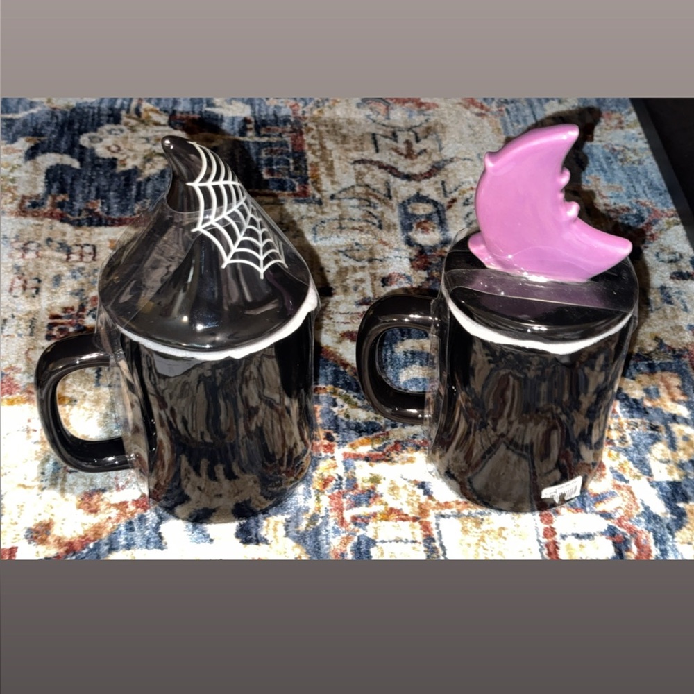 NWT Rae Dunn Ceramic Black Halloween Coffee Tea Mug Cup w/Topper EEK HOCUS POCUS - Picture 2 of 4